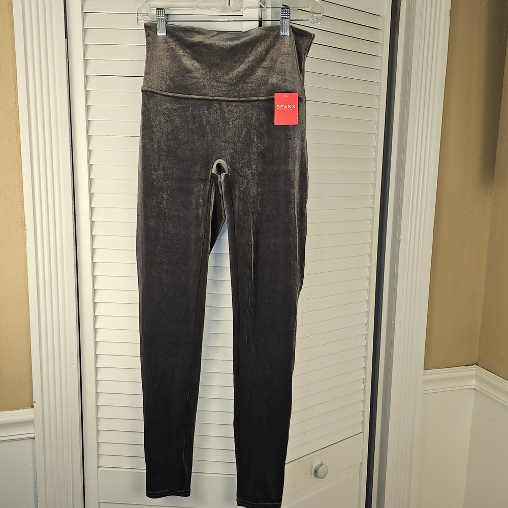 NWT Spanx Womens Silver Chrome Ready To Wow Velvet Leggings Large